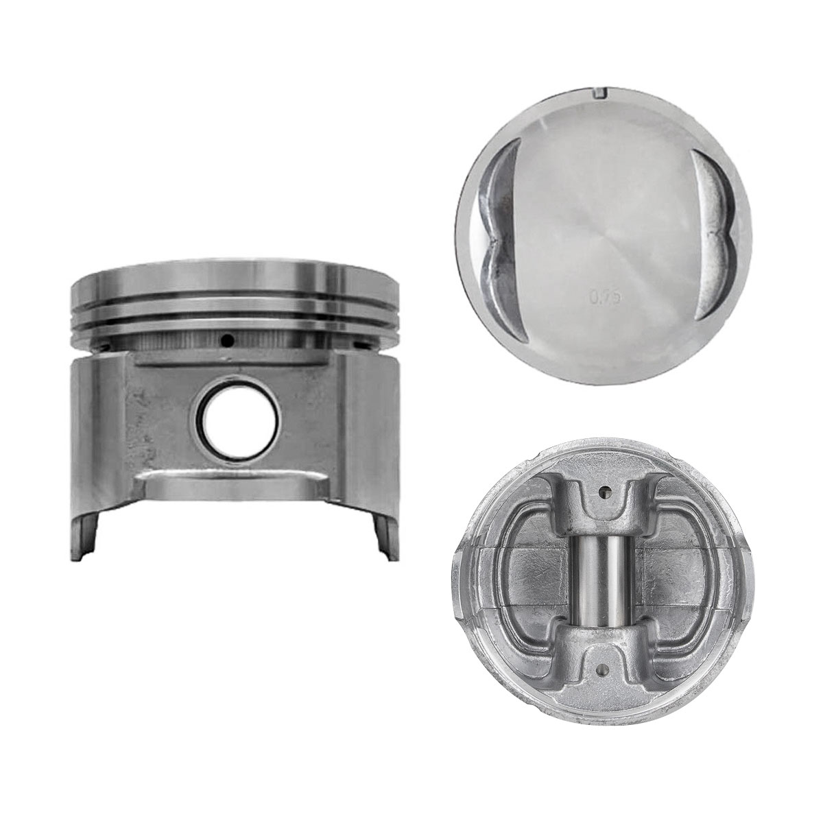 Juego De Pistones (4 Cil.) > Ranuras 1.5 X 1.5 X 4.0, Diam. 87.00 Mm/ 3.425 In, Dist. Comp. 35.20 Mm/ 1.385 In, Acabado Brillante, Cabeza Con Cazuela,