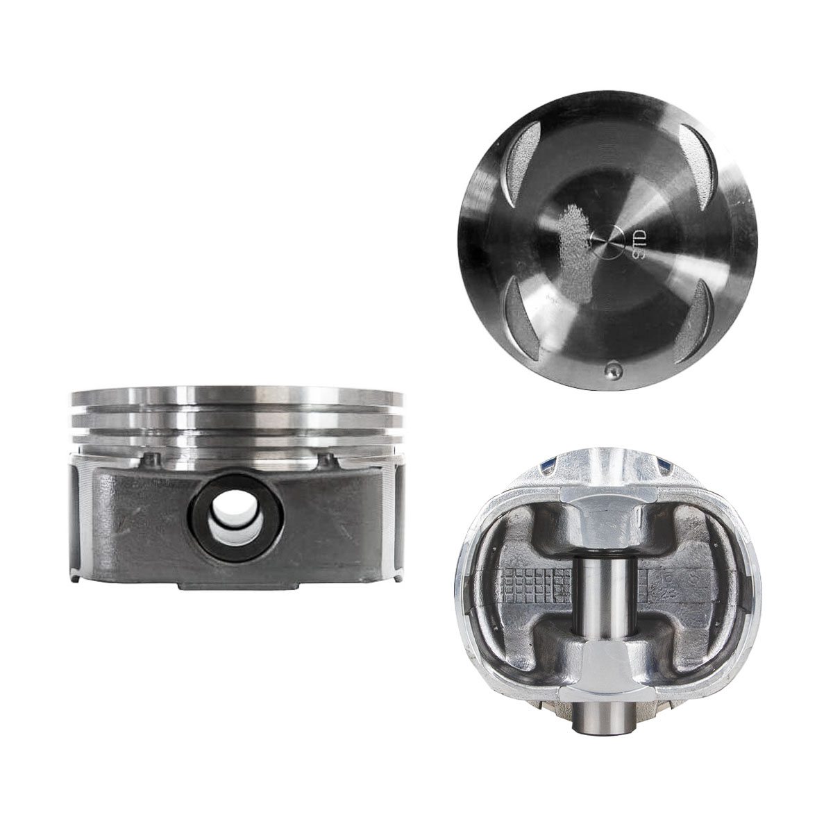 Juego De Pistones (8 Cil.) > Ranuras 1.5 X 1.5 X 2.5, Diam. 98.00 Mm/ 3.858 In, Dist. Comp. 31.60 Mm/ 1.244 In, Acabado Brillante, Cabeza Y Ranura De