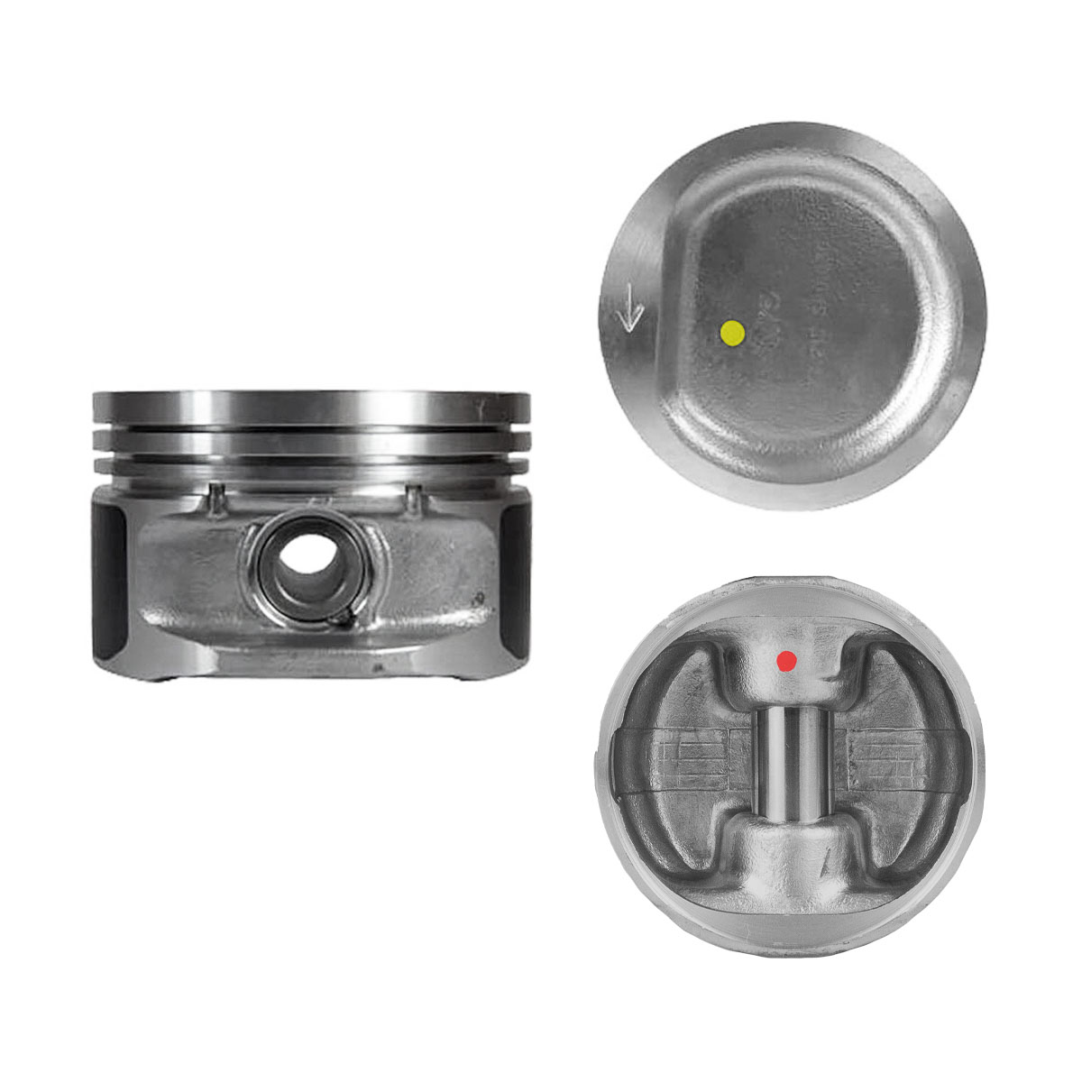Juego De Pistones (4 Cil.) > Ranuras 1.2 X 1.5 X 2.5, Diam. 76.50 Mm/ 3.012 In, Dist. Comp. 28.70 Mm/ 1.130 In, Acabado Brillante, Cabeza En D Con Caz