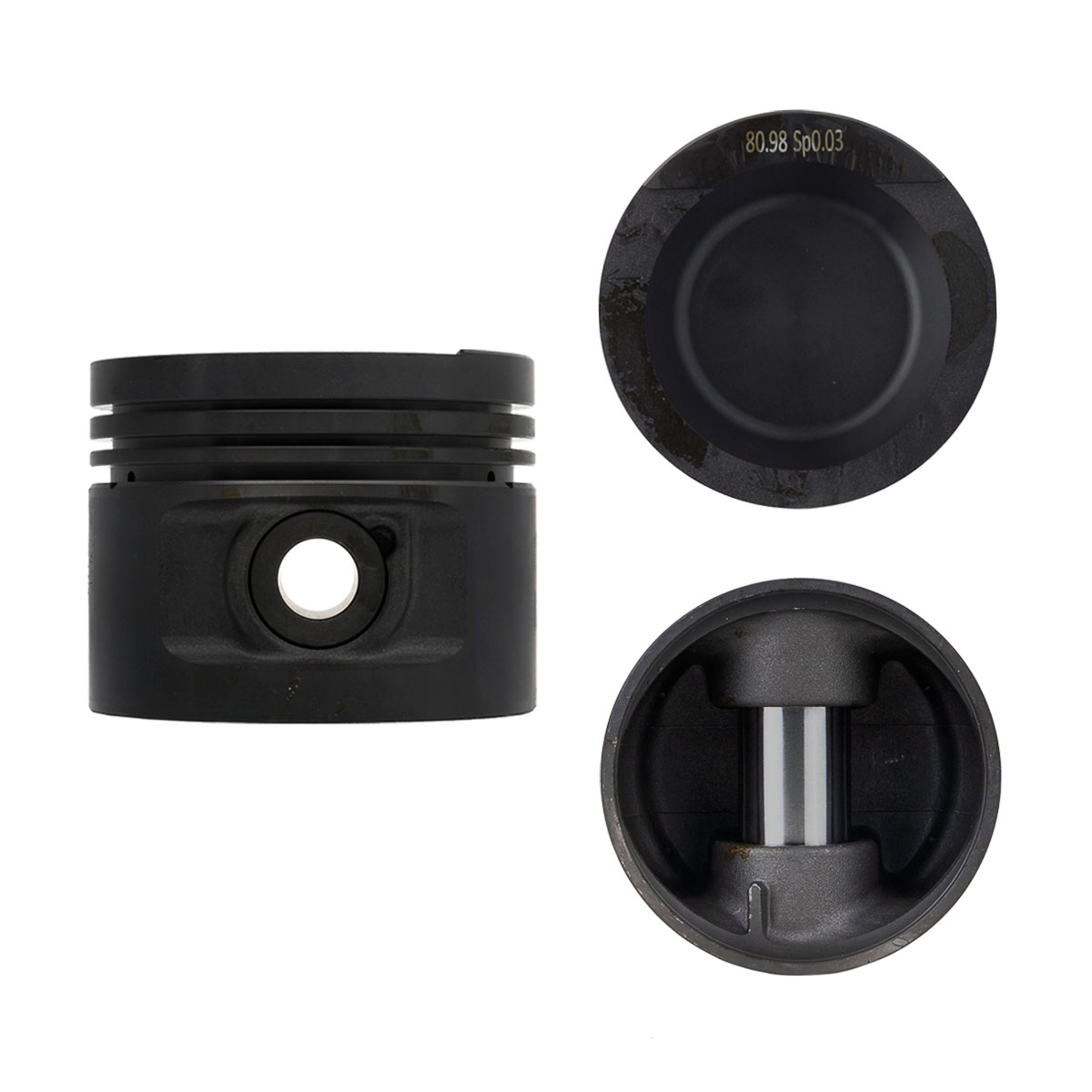 Juego De Pistones (5 Cil.) > Ranuras 1.75 X 2.0 X 3.0, Diam. 81.00 Mm/ 3.189 In, Dist. Comp. 38.40 Mm/ 1.512 In, Acabado Fosfatado, Cabeza Con Cazuela