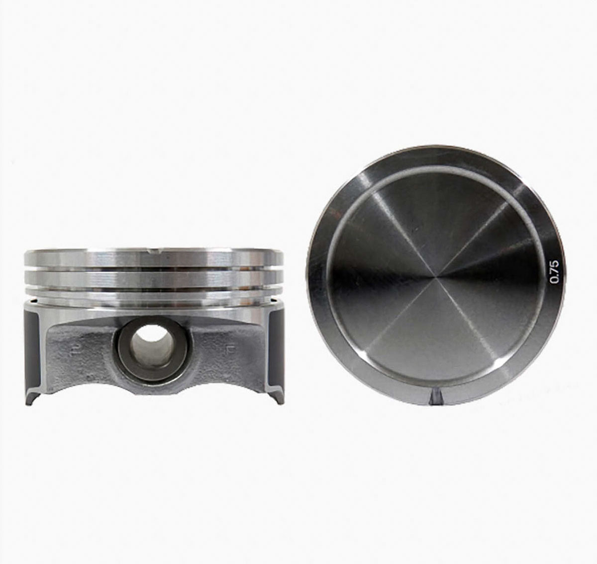 Juego De Pistones (8 Cil.) > Ranuras 1.5 X 1.5 X 3.0, Diam. 101.60 Mm/ 4.000 In, Dist. Comp. 35.07 Mm/ 1.380 In, Acabado Brillante, Cabeza Con Cazuela