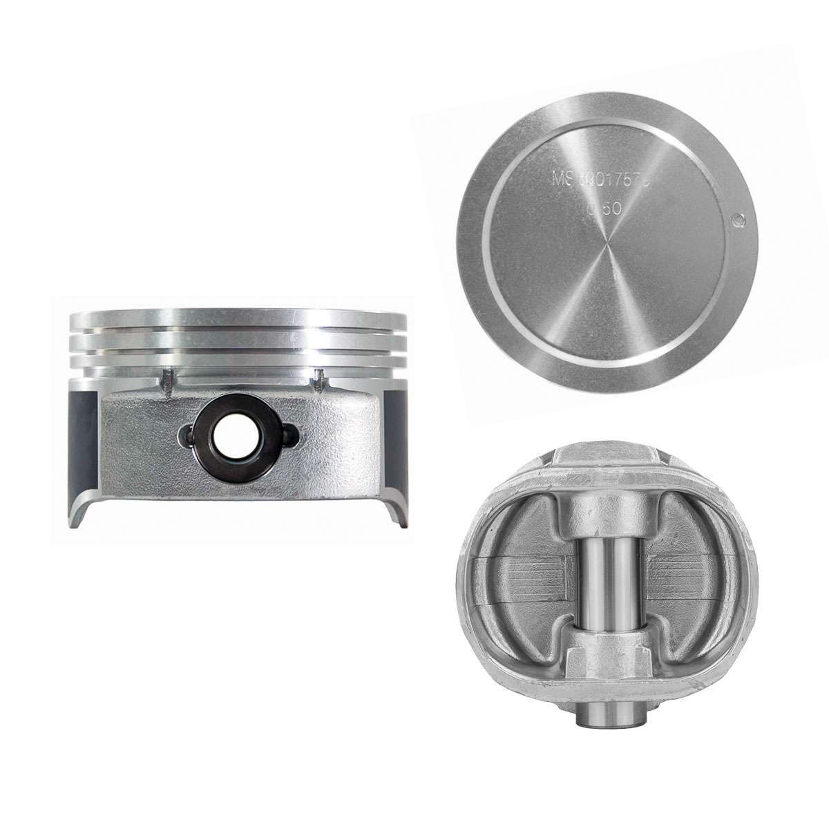Juego De Pistones (8 Cil.) > Ranuras 1.5 X 1.5 X 3.0, Diam. 96.00 Mm/ 3.780 In, Dist. Comp. 33.80 Mm/ 1.330 In, Acabado Brillante, Cabeza Con Cazuela,