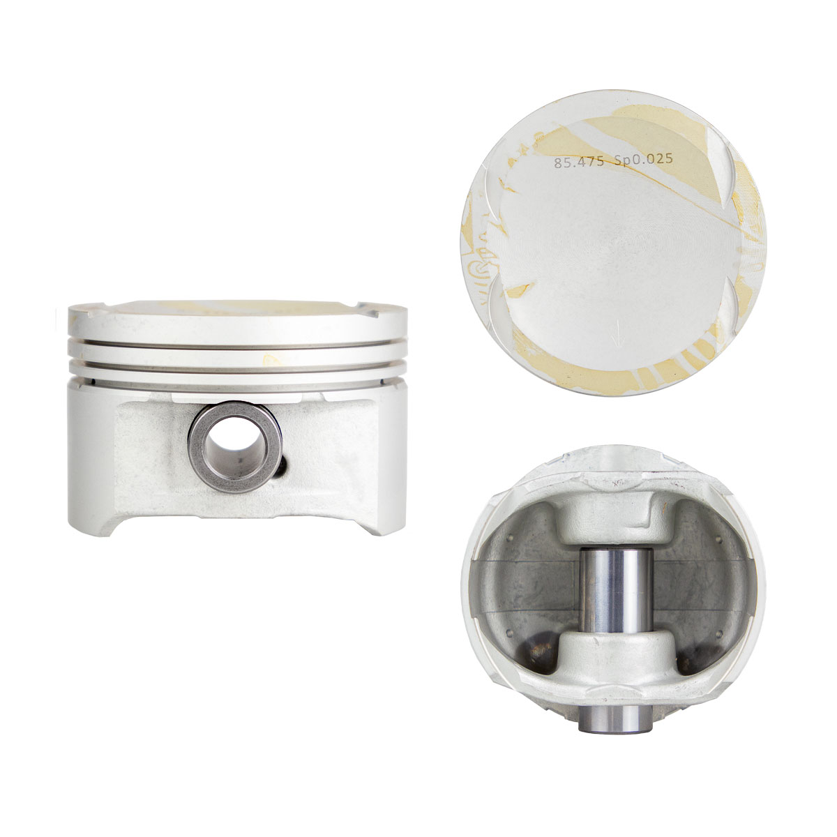 Juego De Pistones (4 Cil.) > Ranuras 1.2 X 1.5 X 2.0, Diam. 85.00 Mm/ 3.346 In, Dist. Comp. 30.40 Mm/ 1.196 In, Acabado Anodizado, Cabeza Con Cazuela,