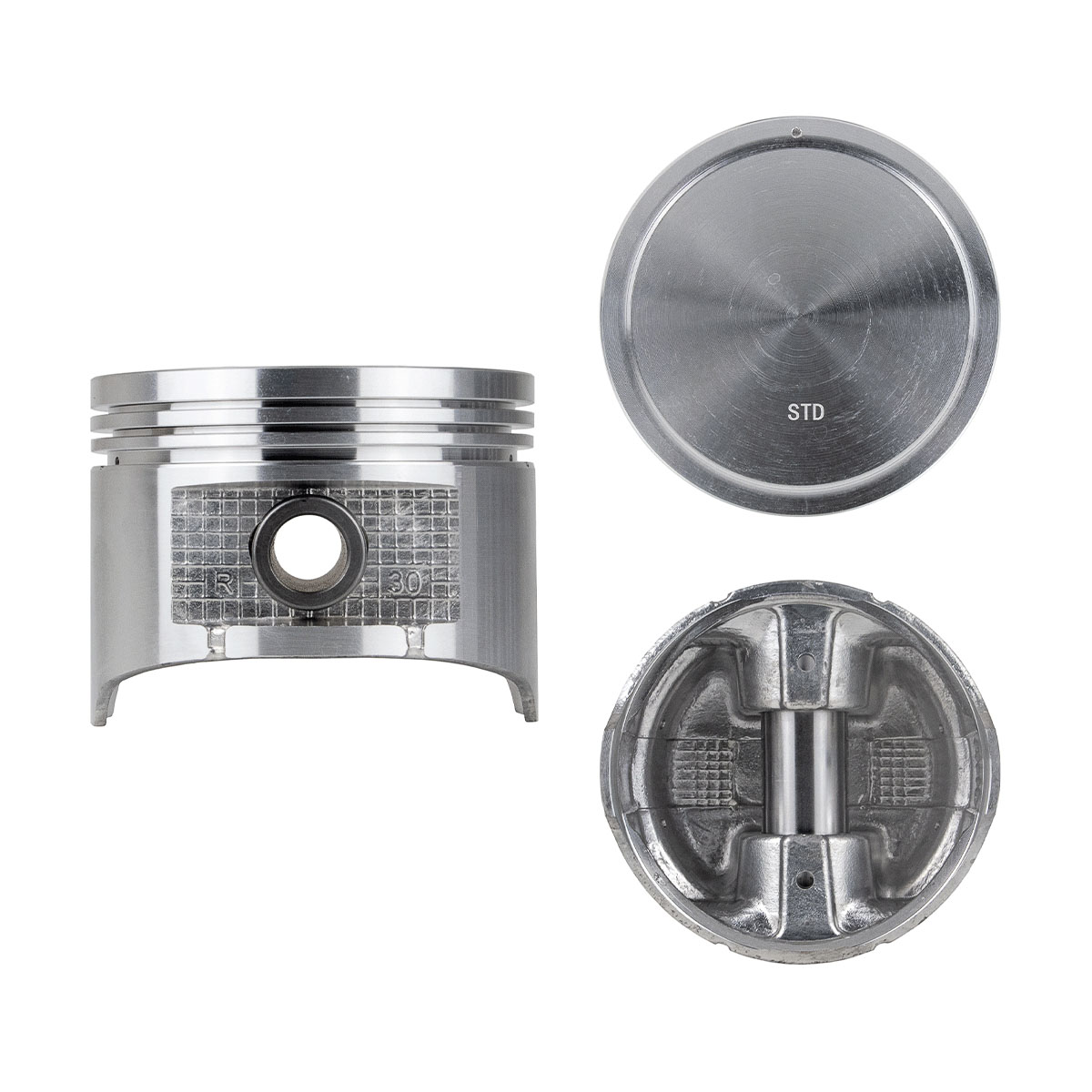 Juego De Pistones (4 Cil.) > Ranuras 1.5 X 1.5 X 2.8, Diam. 89.00 Mm/ 3.504 In, Dist. Comp. 34.00 Mm/ 1.338 In, Acabado Brillante, Cabeza Con Cazuela,