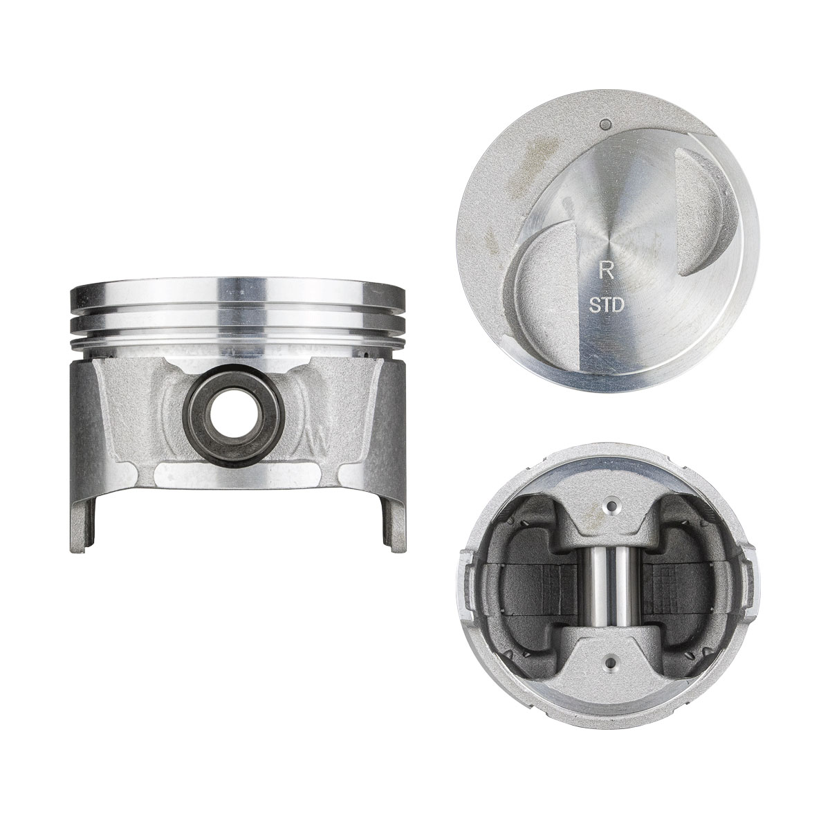 Juego De Pistones (6 Cil.) > Ranuras 1.5 X 1.5 X 2.8, Diam. 87.00 Mm/ 3.425 In, Dist. Comp. 32.00 Mm/ 1.260 In, Acabado Brillante, Cabeza Con Cazuela,