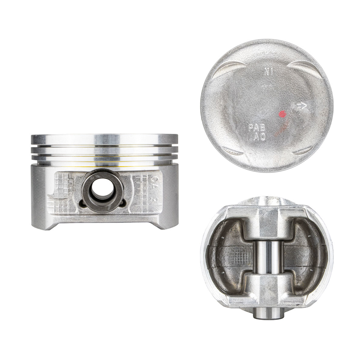 Juego De Pistones (4 Cil.) > Ranuras 1.2 X 1.2 X 2.8, Diam. 86.00 Mm/ 3.386 In, Dist. Comp. 30.00 Mm/ 1.181 In, Acabado Brillante, Con Seguros Para Mo
